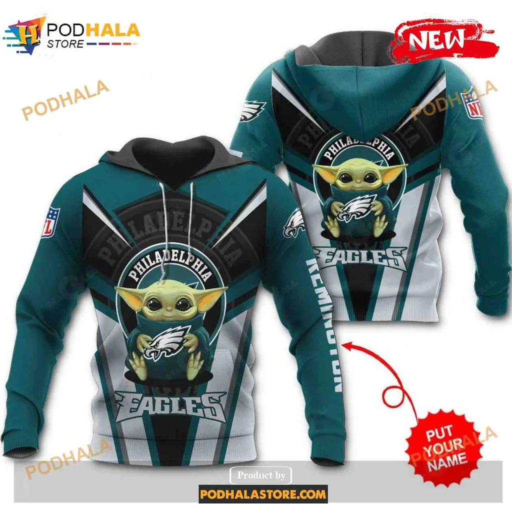 Playful Baby Yoda Philadelphia Eagles 3d Hoodie With Team Colors