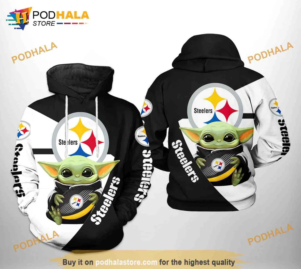 Playful Baby Yoda Pittsburgh Steelers 3d Hoodie With Team Colors