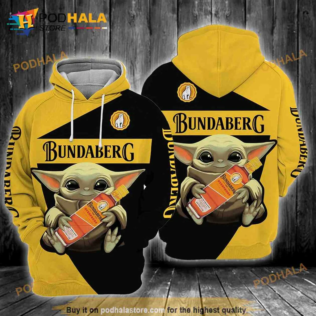 Playful Baby Yoda Rum 3d Hoodie With Bundaberg Graphic