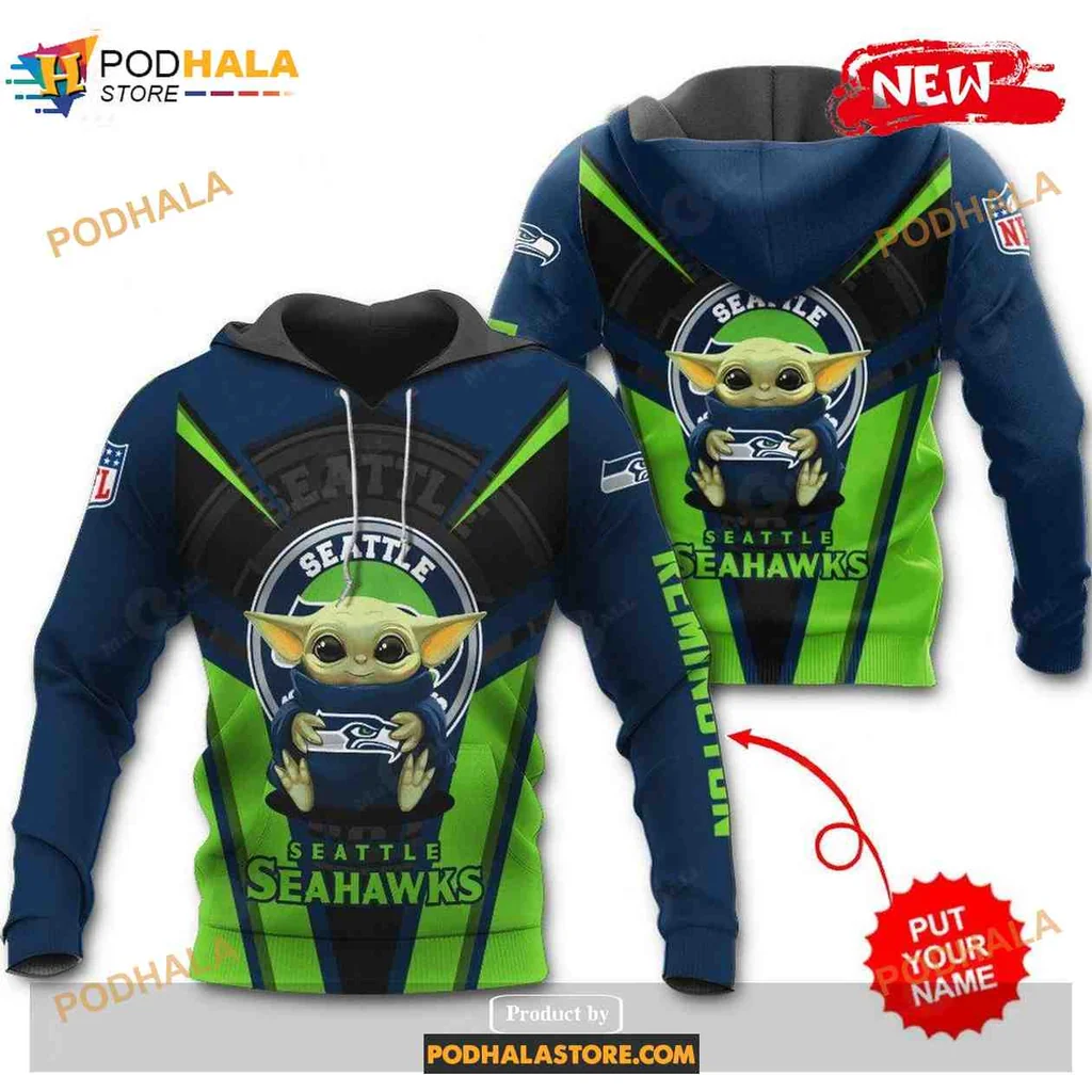 Playful Baby Yoda Seahawks 3d Hoodie With Team Colors