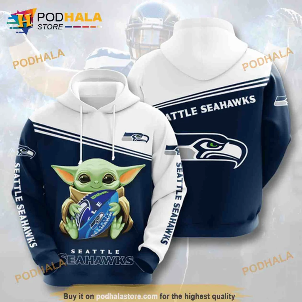 Playful Baby Yoda Seattle Seahawks 3d Hoodie With Football Graphic