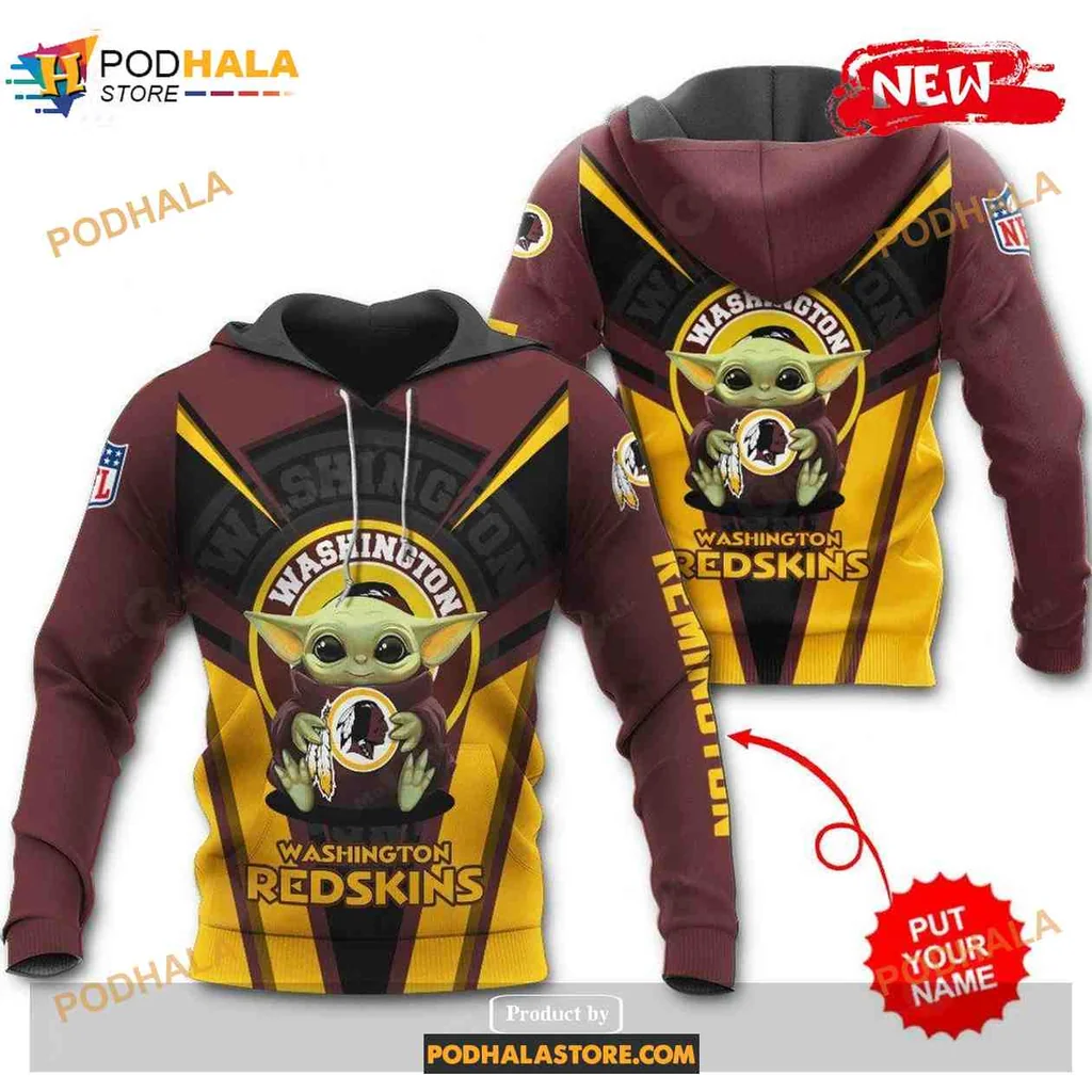 Playful Baby Yoda Washington Redskins 3d Hoodie With Football Graphic