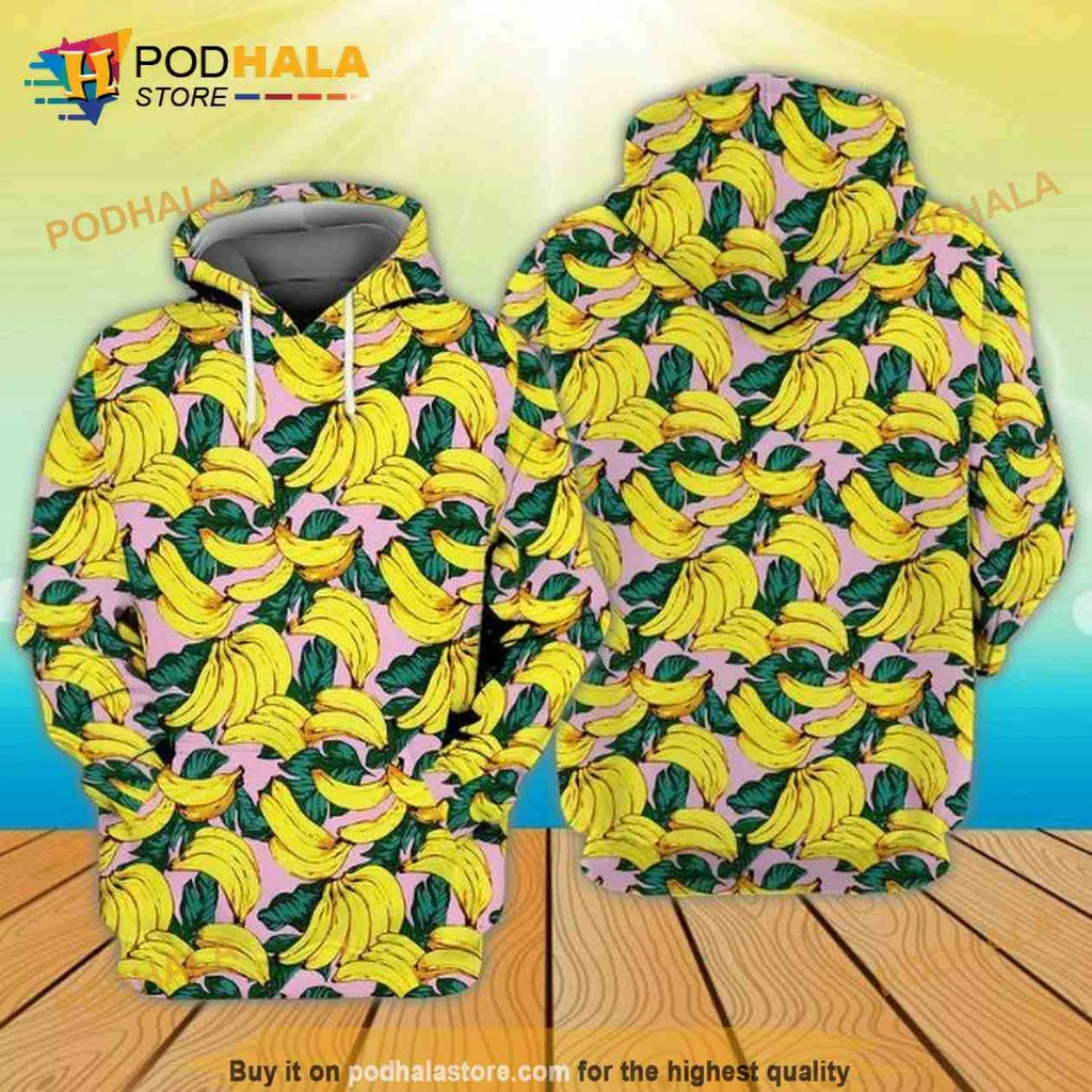 Playful Banana Pattern 3d Hoodie With Cartoonish Design
