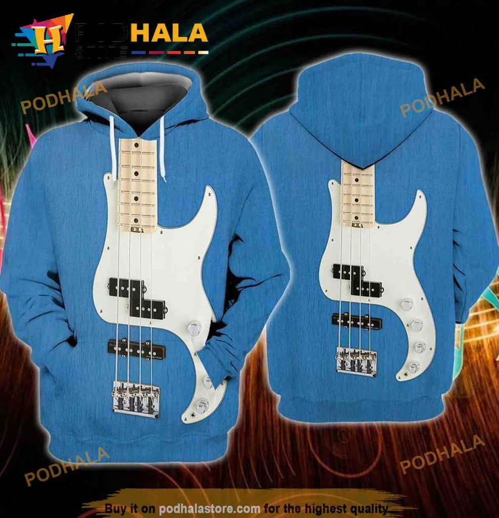 Playful Bass Guitar 3d Hoodie, Fun Design For Music Lovers