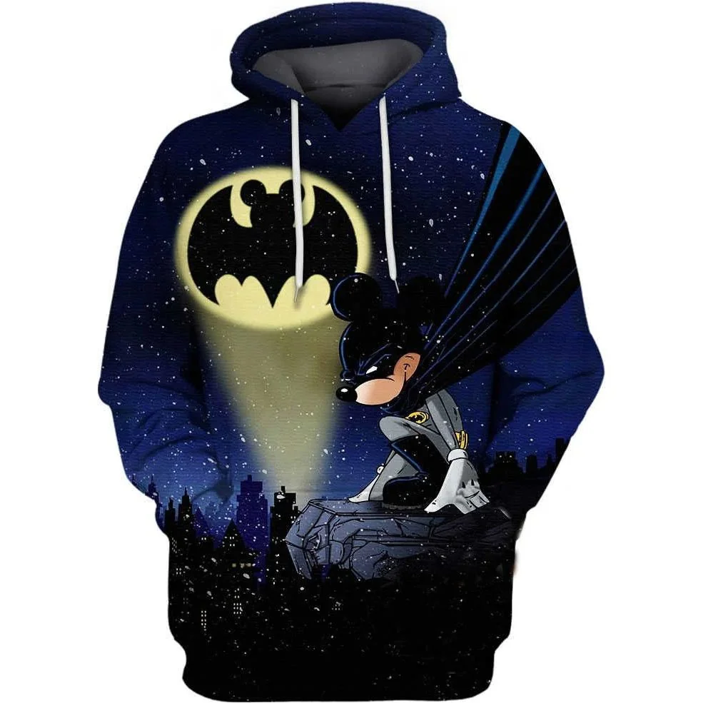 Playful Batman Mickey Mouse 3d Hoodie Featuring Whimsical Superhero Design