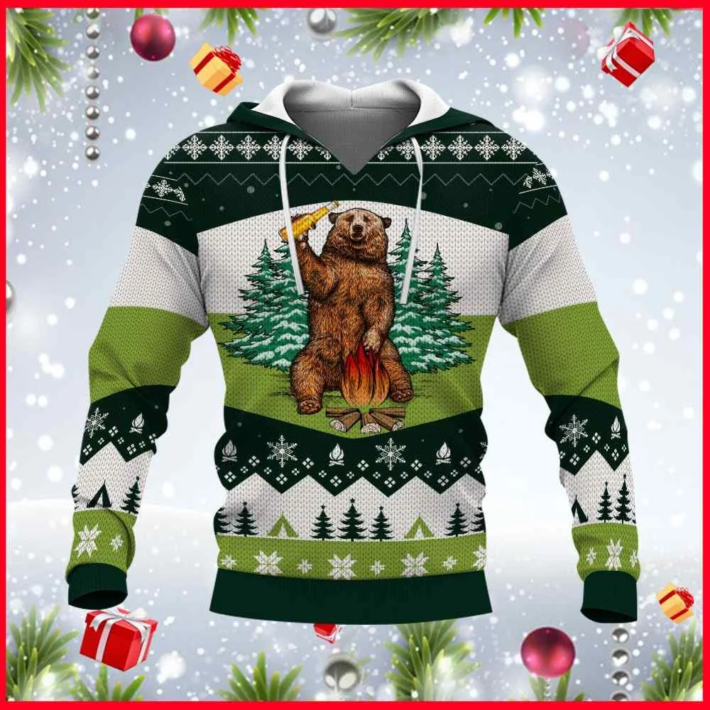 Playful Bear Campfire 3d Hoodie Featuring Whimsical Nature Design