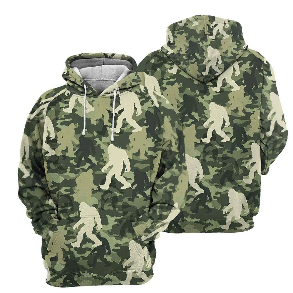 Playful Bigfoot Camouflage 3d Hoodie Featuring Whimsical Design