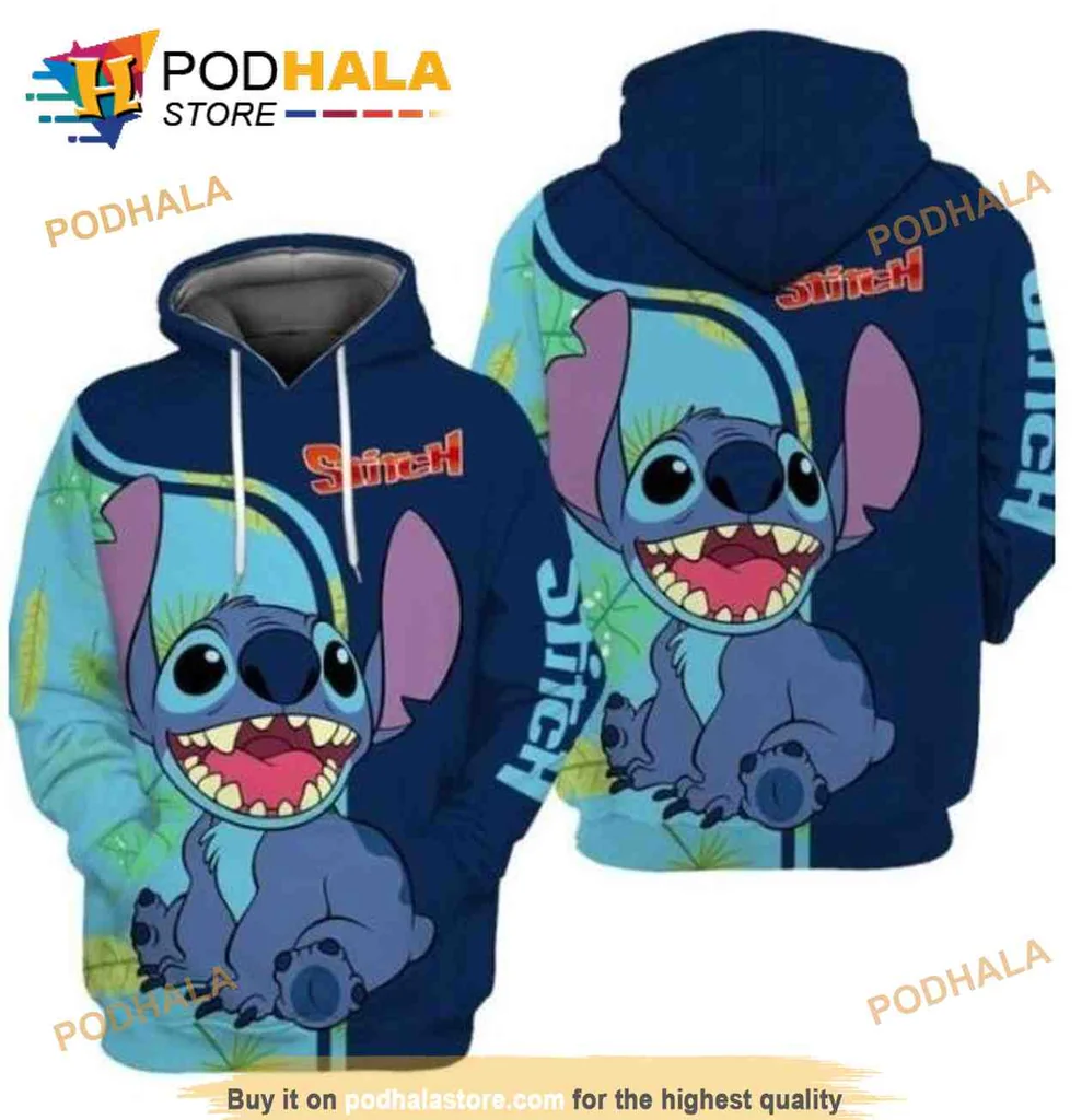Playful Blue Alien Stitch 3d Hoodie With Cheerful Cartoon Design