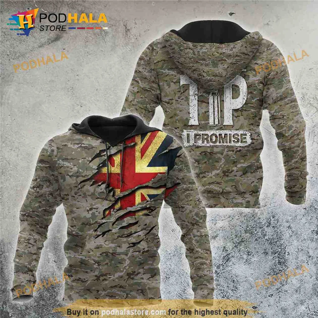 Playful British Camouflage Hoodie, Tip I Promise Design