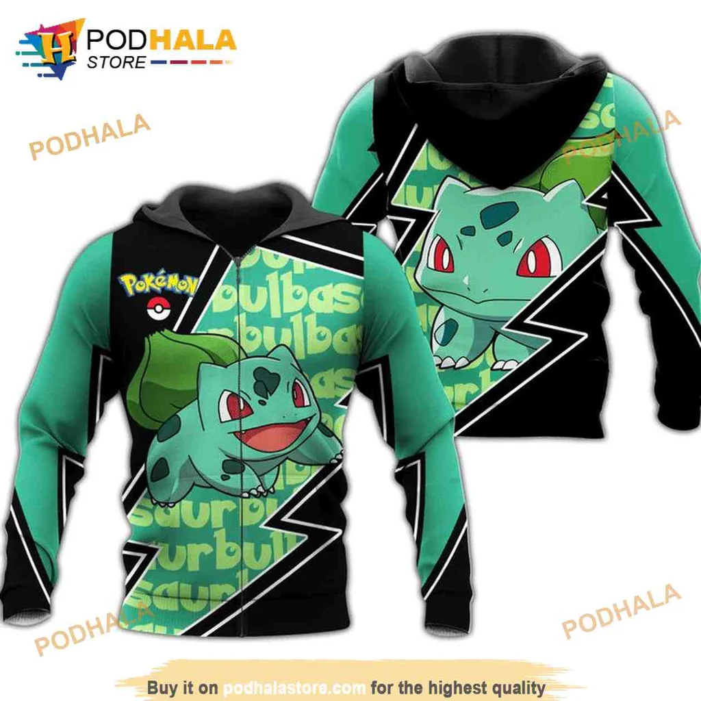 Playful Bulbasaur Pokemon 3d Hoodie With Vibrant Graphic Design