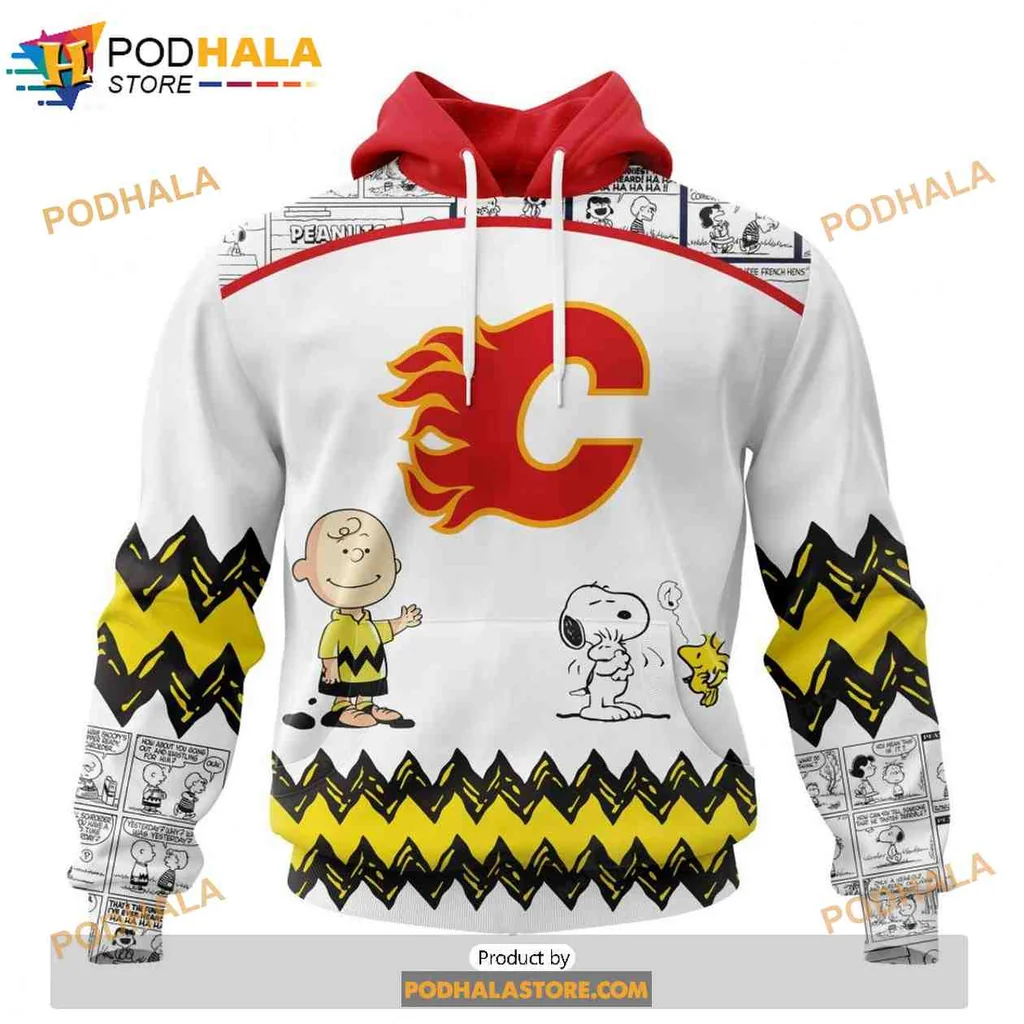 Playful Calgary Flames Snoopy 3d Hoodie With Cartoon Design