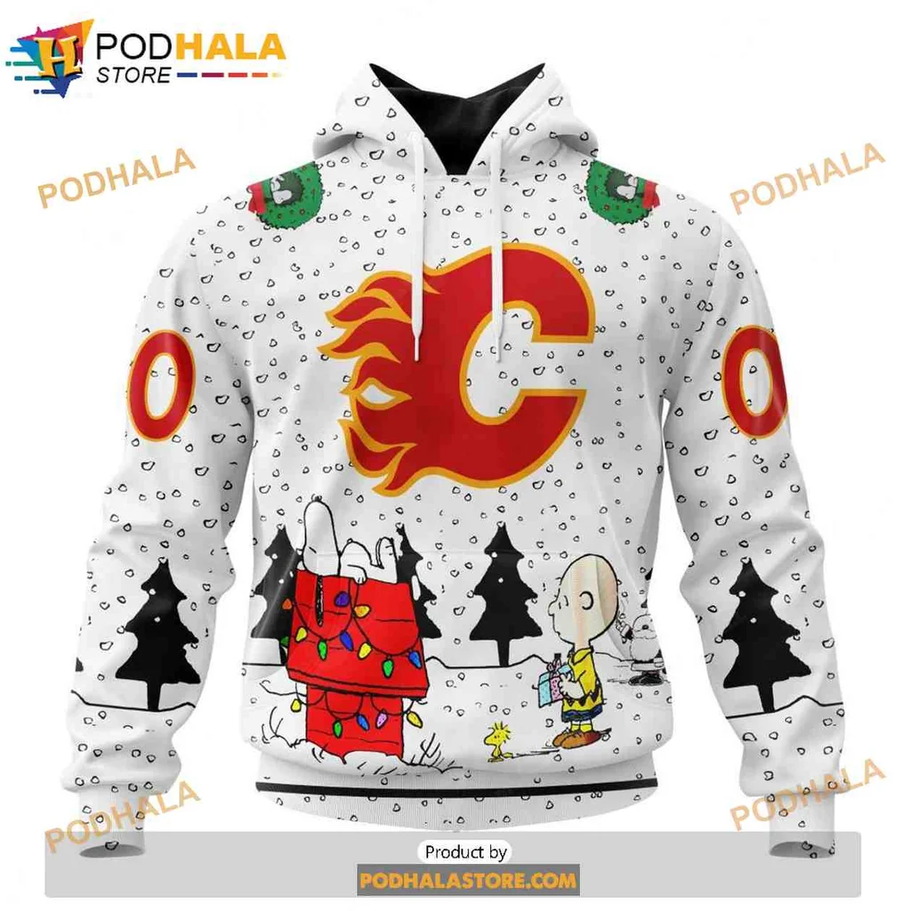 Playful Calgary Flames Snoopy 3d Hoodie With Cartoon Design - Product View 5 Playful Calgary Flames Snoopy 3d Hoodie With Cartoon Design - Product View 5