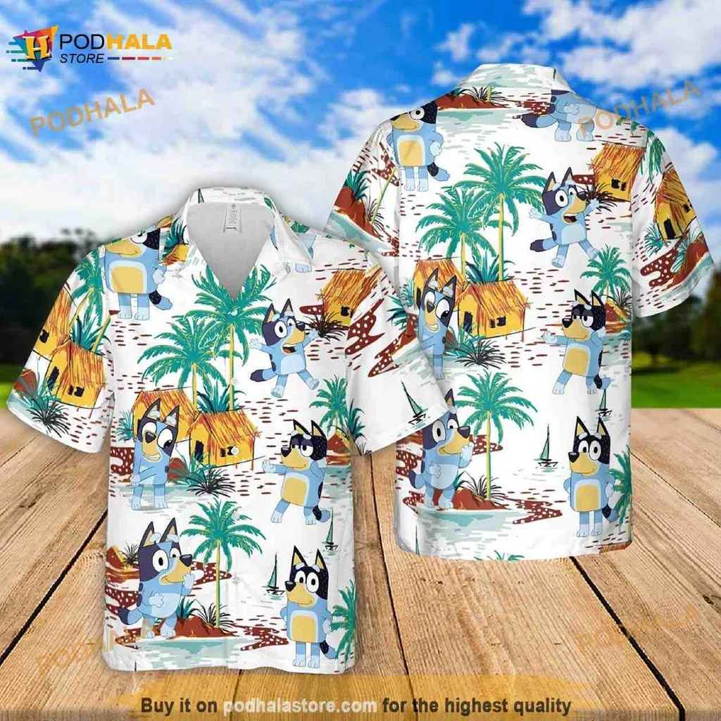 Playful Cartoon Dogs Hawaiian Shirt With Tropical Design