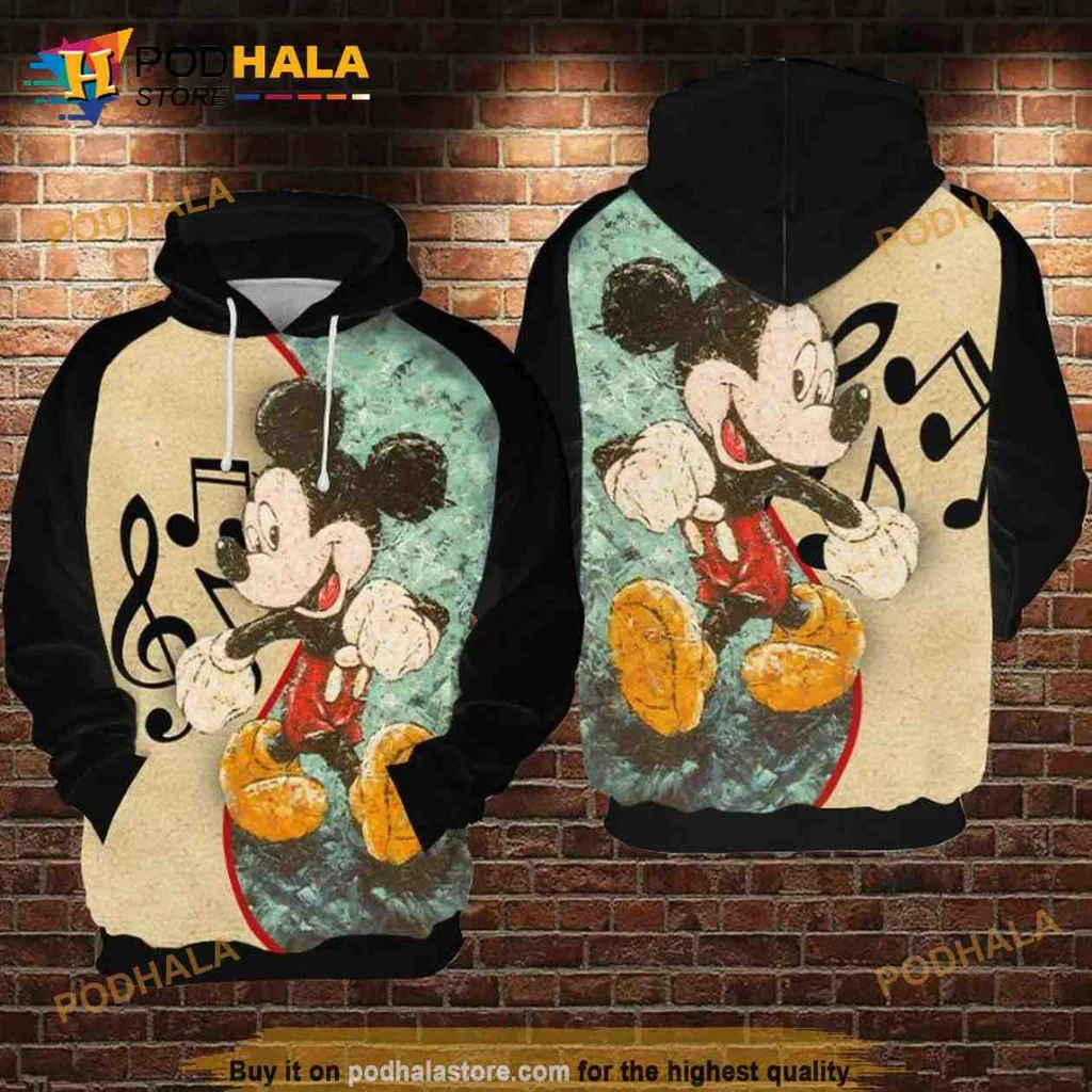 Playful Cartoon Mouse 3d Hoodie With Musical Notes Design
