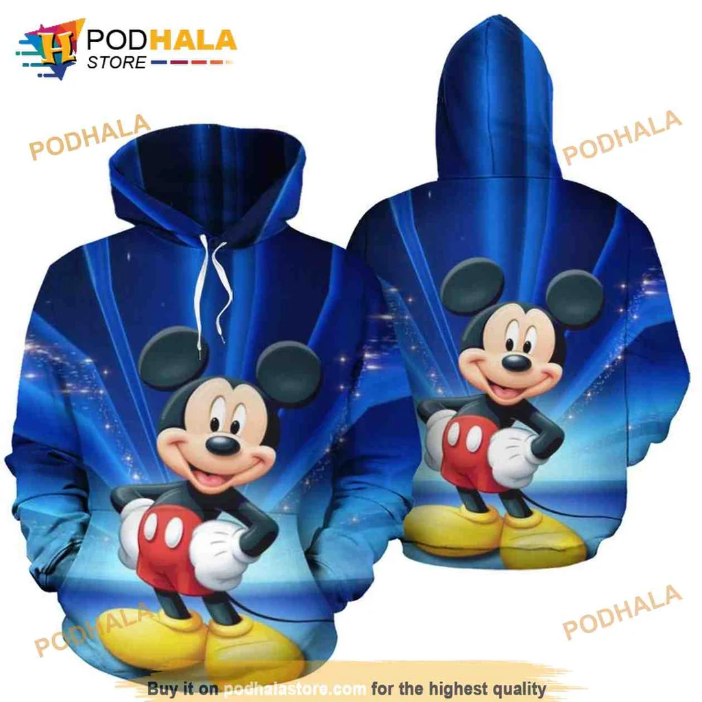 Playful Cartoon Mouse 3d Hoodie With Vibrant Blue Background