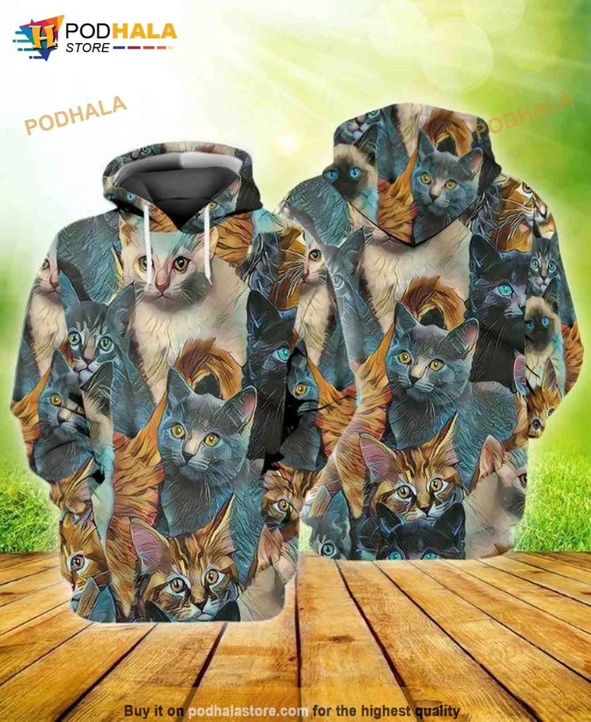 Playful Cat Lover 3d Hoodie Featuring Colorful Breeds And Whimsical Design