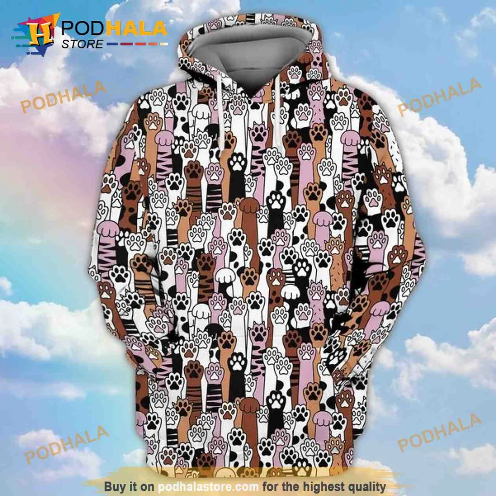 Playful Cat Paws 3d Hoodie Sweatshirt With Colorful Design