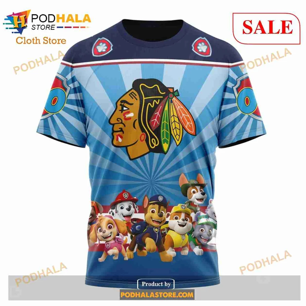 Playful Chicago Blackhawks Paw Patrol Hoodie Featuring Vibrant Characters - Product View 6 Playful Chicago Blackhawks Paw Patrol Hoodie Featuring Vibrant Characters - Product View 6