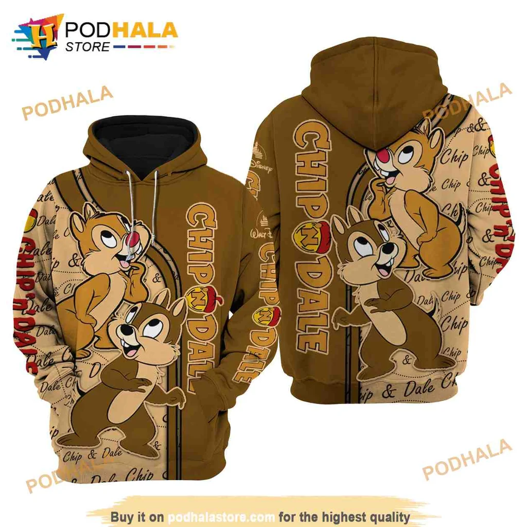 Playful Chip And Dale 3d Hoodie Featuring Cheerful Chipmunks Design