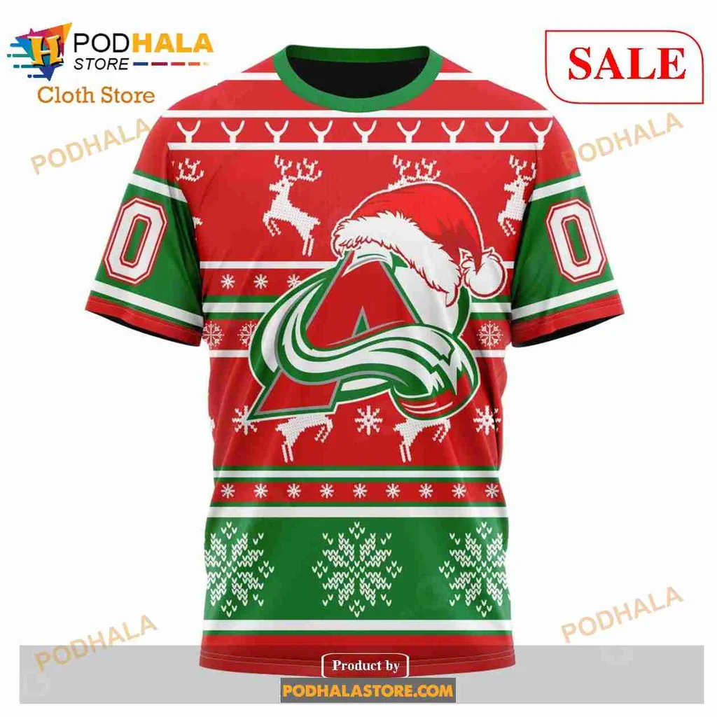 Playful Colorado Avalanche Christmas Hoodie With Santa Hat And Snowflakes - Product View 6 Playful Colorado Avalanche Christmas Hoodie With Santa Hat And Snowflakes - Product View 6