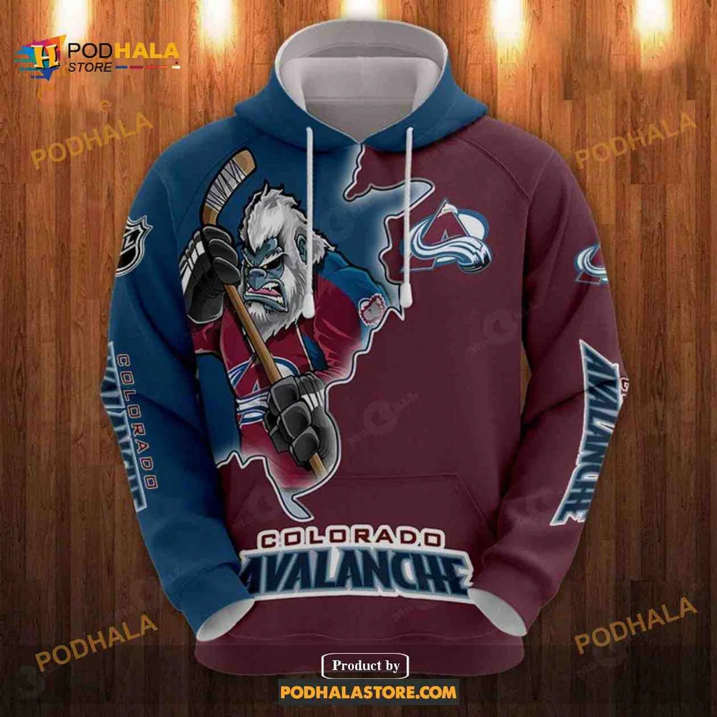 Playful Colorado Avalanche Yeti 3d Hoodie With Hockey Stick Graphic