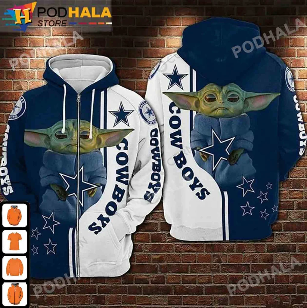 Playful Dallas Cowboys Baby Yoda 3d Hoodie With Fun Whimsical Design