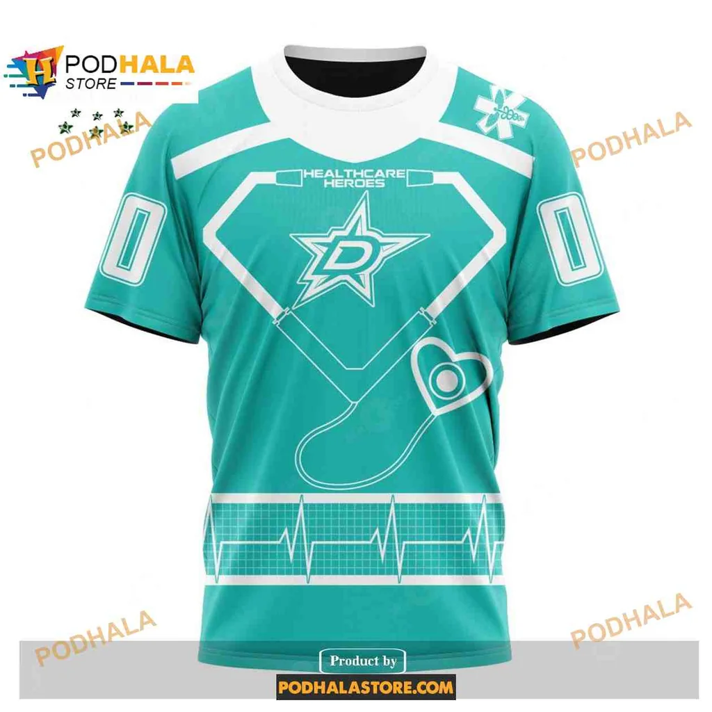 Playful Dallas Stars Healthcare Heroes AOP Hoodie With Superhero Emblem Playful Dallas Stars Healthcare Heroes AOP Hoodie With Superhero Emblem
