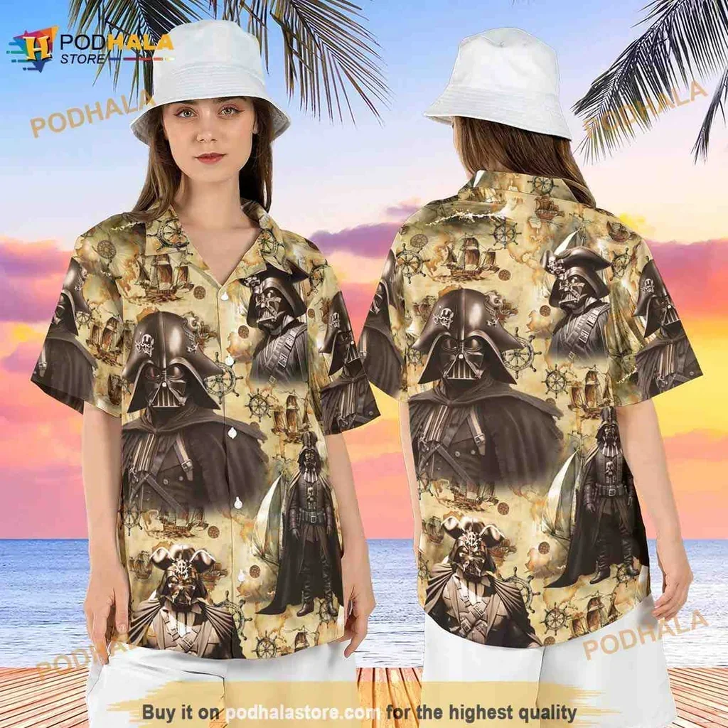 Playful Darth Vader Pirate Aloha Shirt With Treasure Map Design