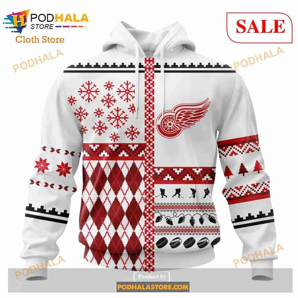 Playful Detroit Red Wings 3d Hoodie With Christmas Motifs And Logo