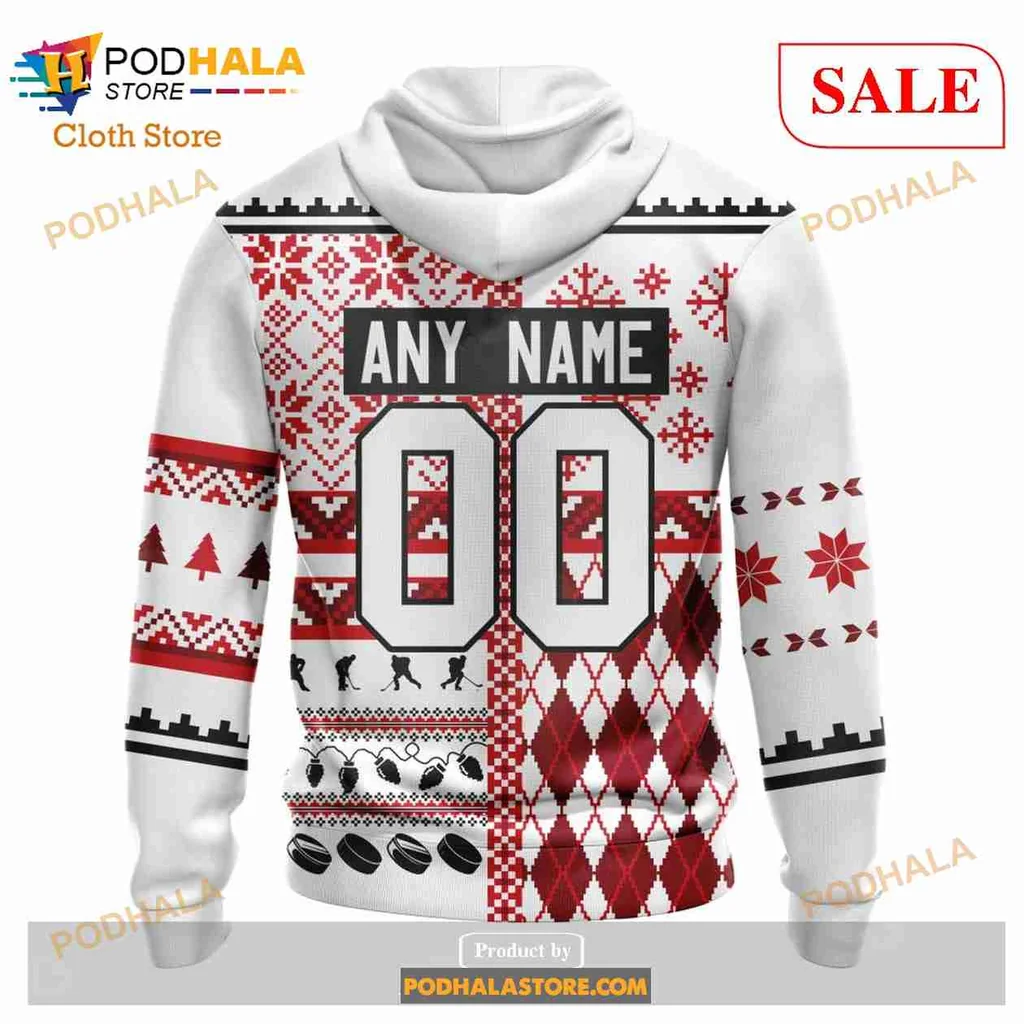 Playful Detroit Red Wings AOP Hoodie With Christmas Motifs And Logo Playful Detroit Red Wings AOP Hoodie With Christmas Motifs And Logo