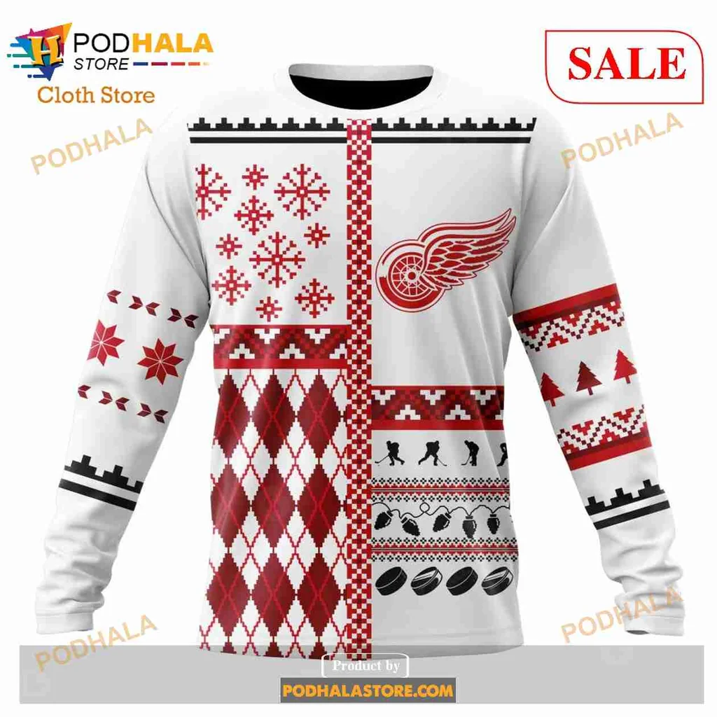 Playful Detroit Red Wings 3D Print Hoodie With Christmas Motifs And Logo Playful Detroit Red Wings 3D Print Hoodie With Christmas Motifs And Logo