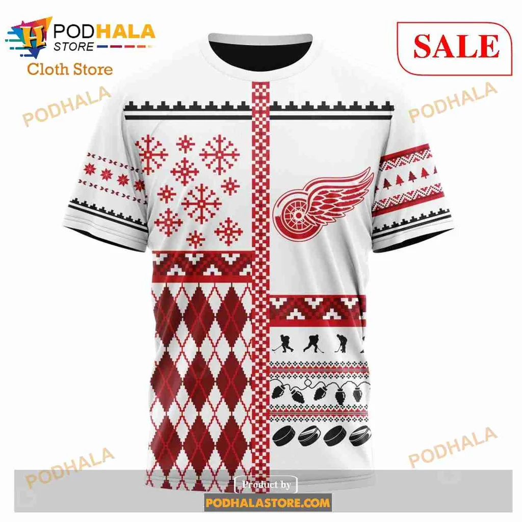 Playful Detroit Red Wings 3d Hoodie With Christmas Motifs And Logo - Product View 6 Playful Detroit Red Wings 3d Hoodie With Christmas Motifs And Logo - Product View 6