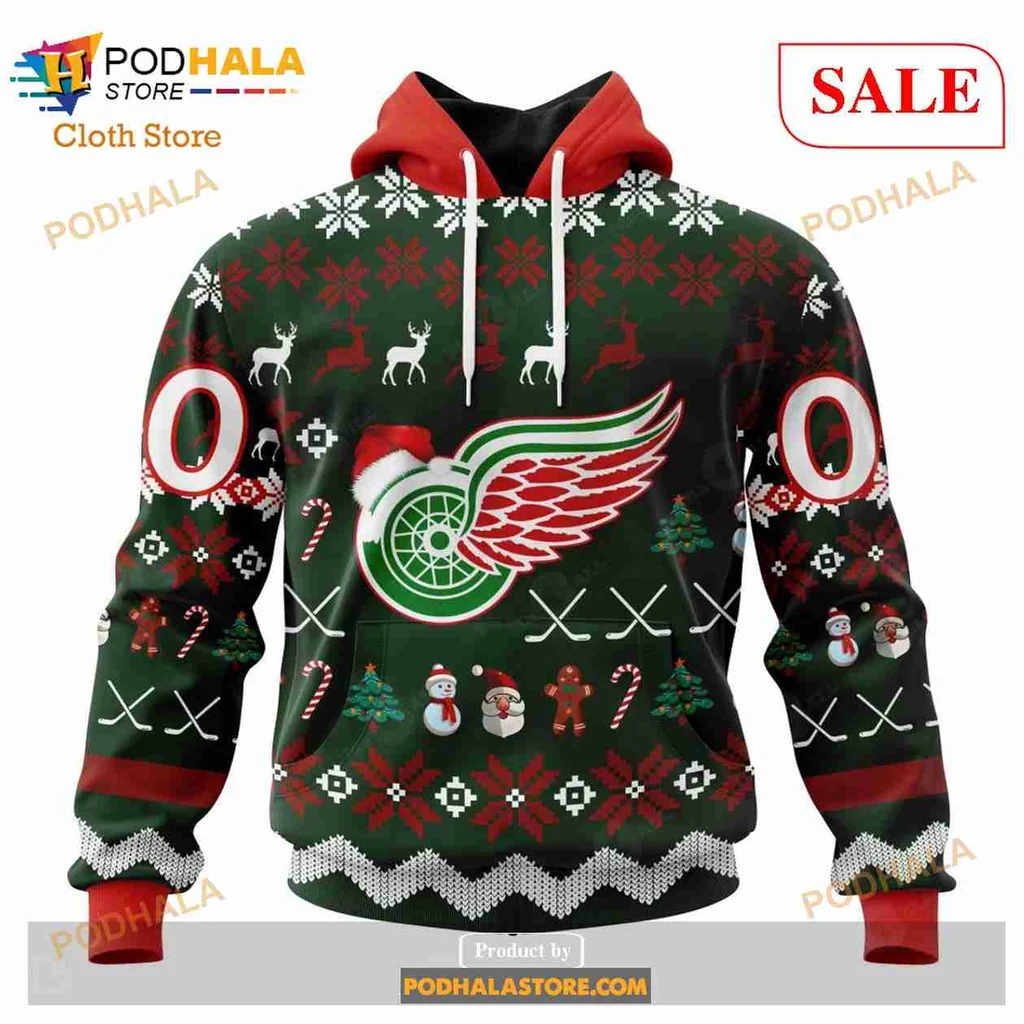 Playful Detroit Red Wings Christmas Hoodie With Festive Design