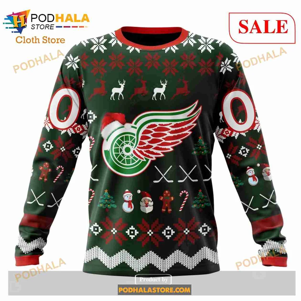 Playful Detroit Red Wings Christmas Hoodie With Festive Design - View 3 Playful Detroit Red Wings Christmas Hoodie With Festive Design - View 3