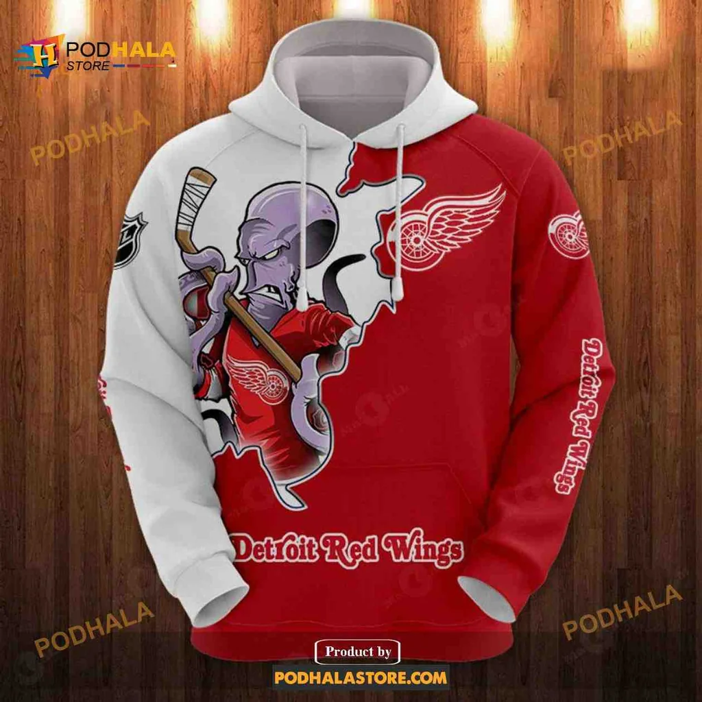 Playful Detroit Red Wings Octopus 3d Hoodie With Team Colors And Logo