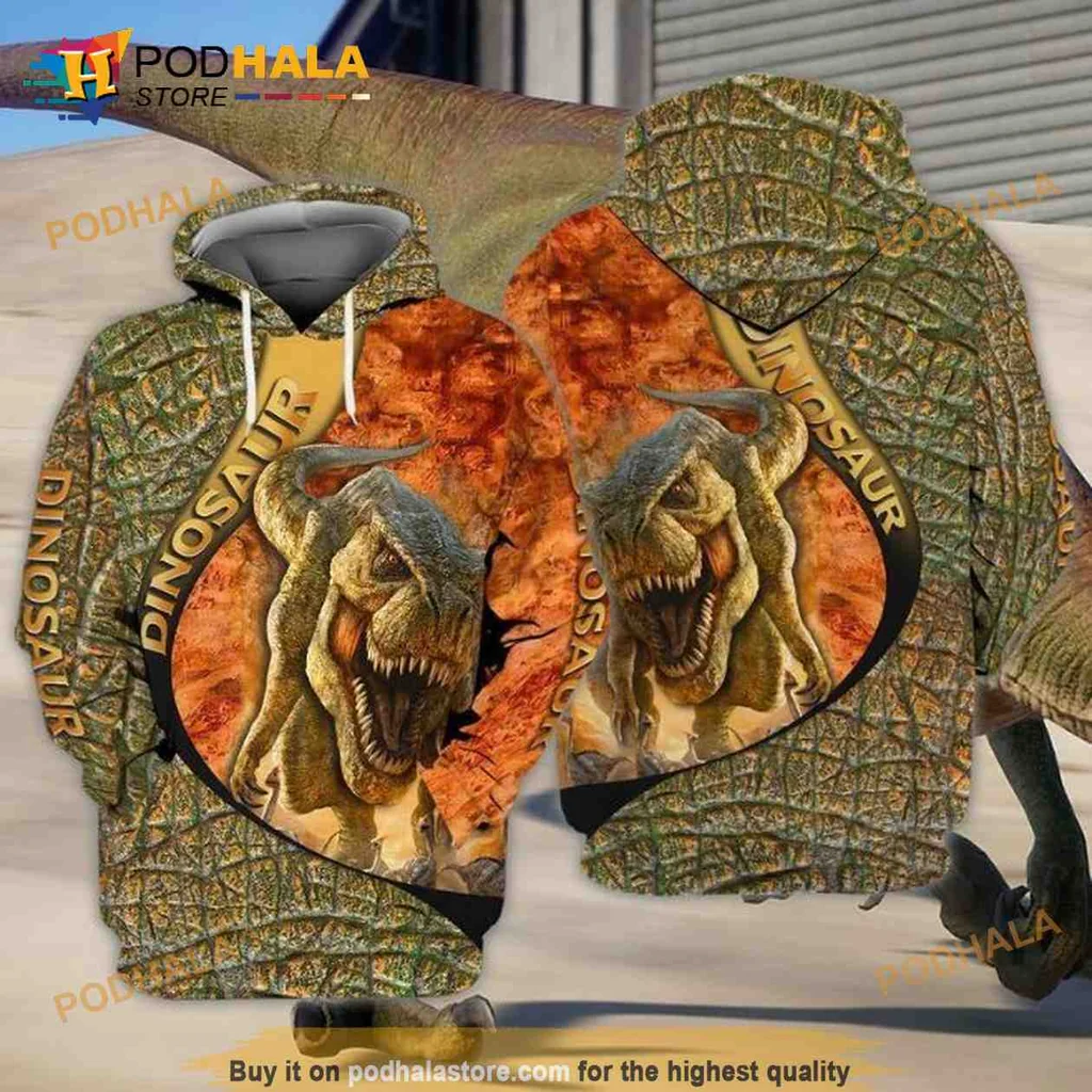 Playful Dinosaur Graphic 3d Hoodie Featuring T Rex And Friends Design
