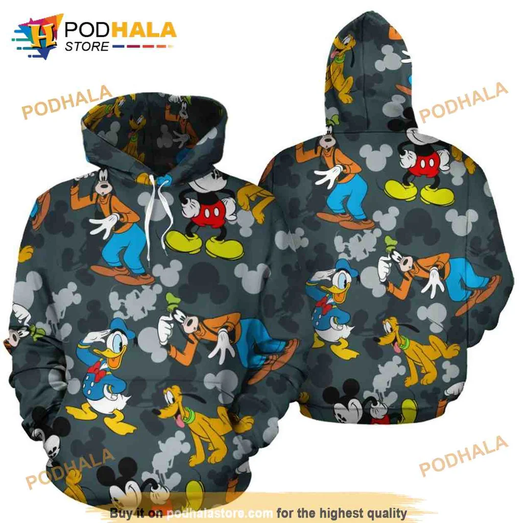 Playful Disney Characters 3d Hoodie Featuring Mickey Mouse And Friends