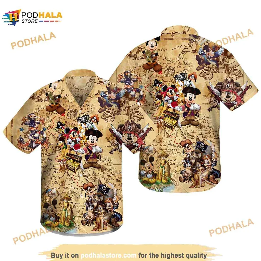 Playful Disney Pirate Mickey Mouse Hawaiian Shirt Featuring Friends In Pirate Attire