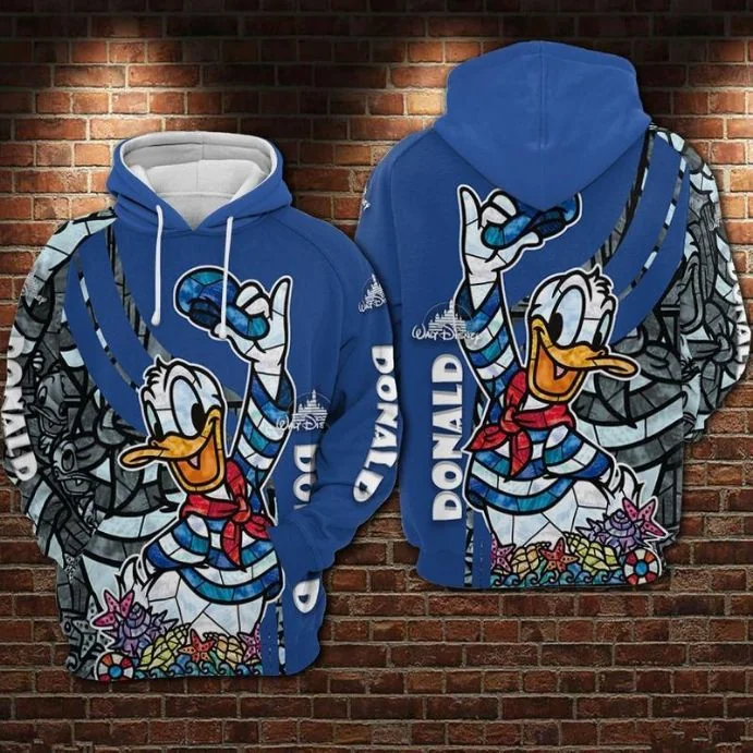 Playful Donald Duck 3d Hoodie With Stained Glass Floral Design