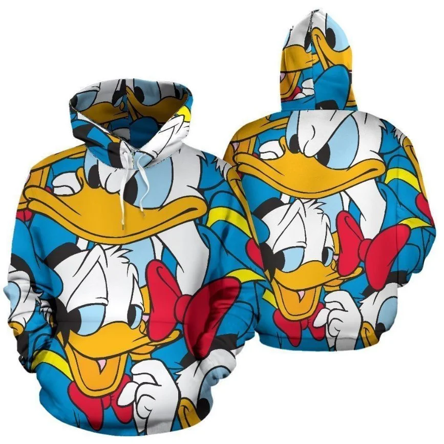 Playful Donald Duck 3d Hoodie With Vibrant All Over Print Design