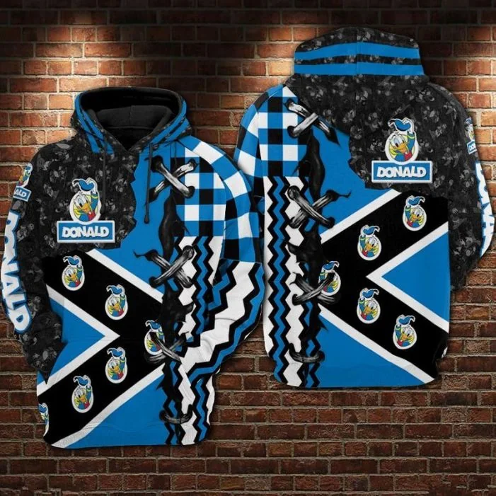 Playful Donald Duck Pattern 3d Hoodie With Cartoon Patches Design