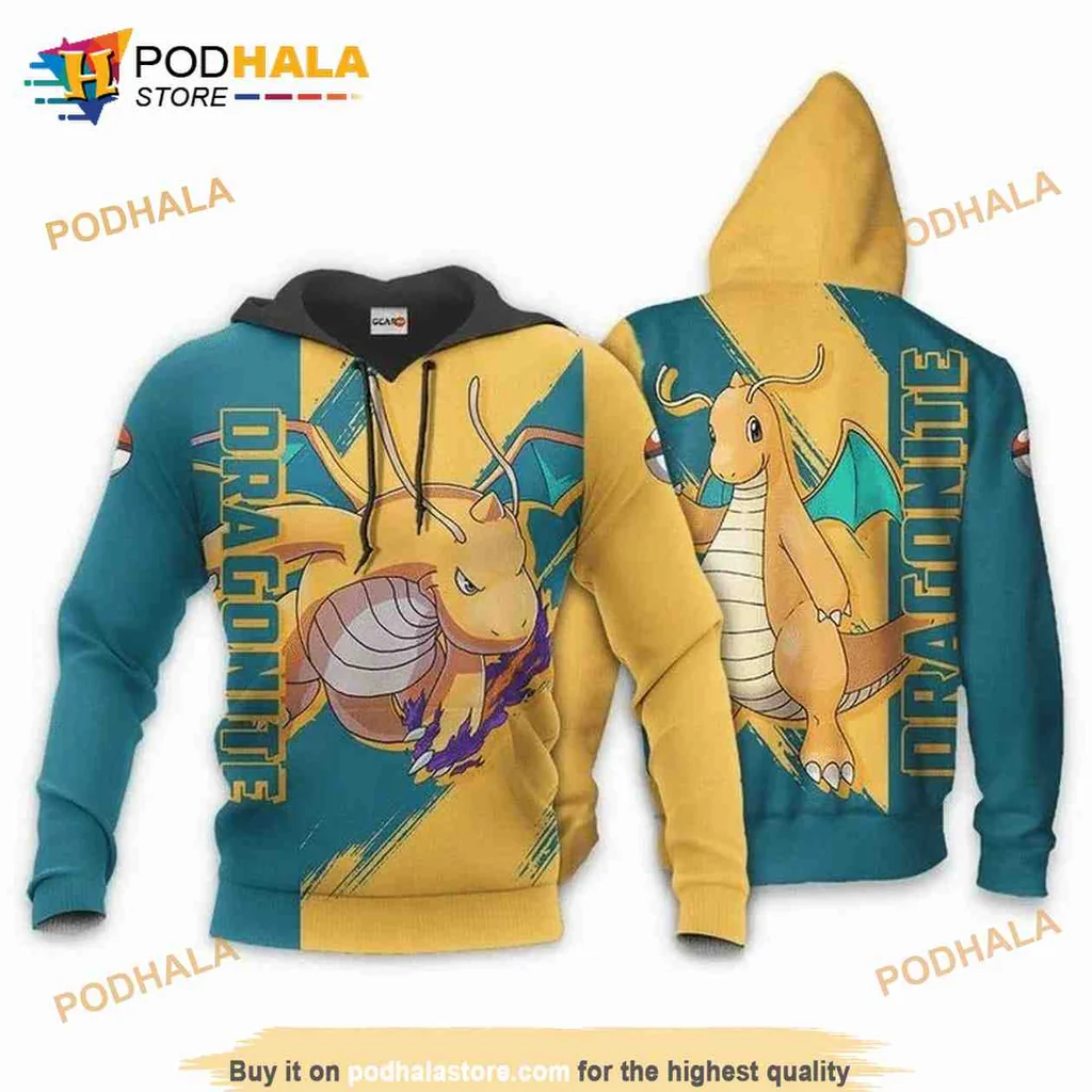 Playful Dragonite Pokemon 3d Hoodie With Vibrant Colors And Poké Ball Design