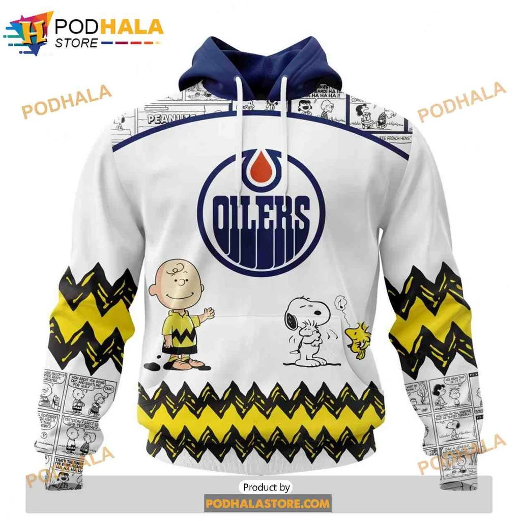 Playful Edmonton Oilers Snoopy 3d Hoodie With Cartoon Characters Design