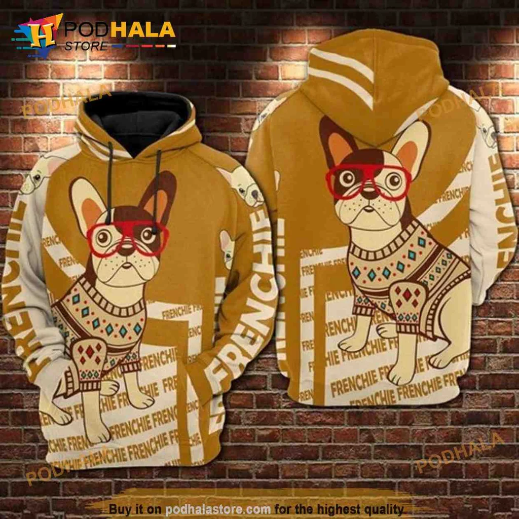 Playful French Bulldog 3d Hoodie With Colorful Sweater And Glasses