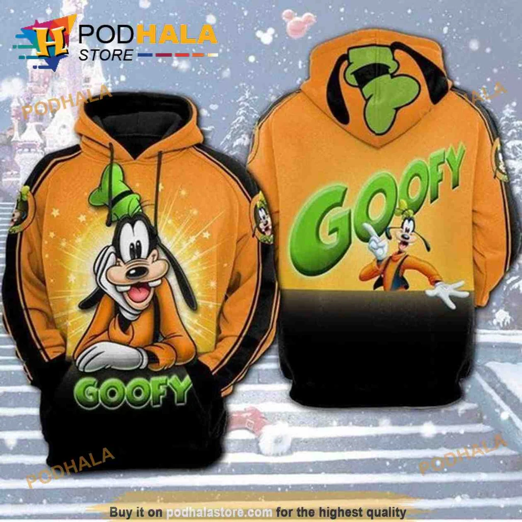 Playful Goofy Cartoon 3d Hoodie With Bright Orange Background