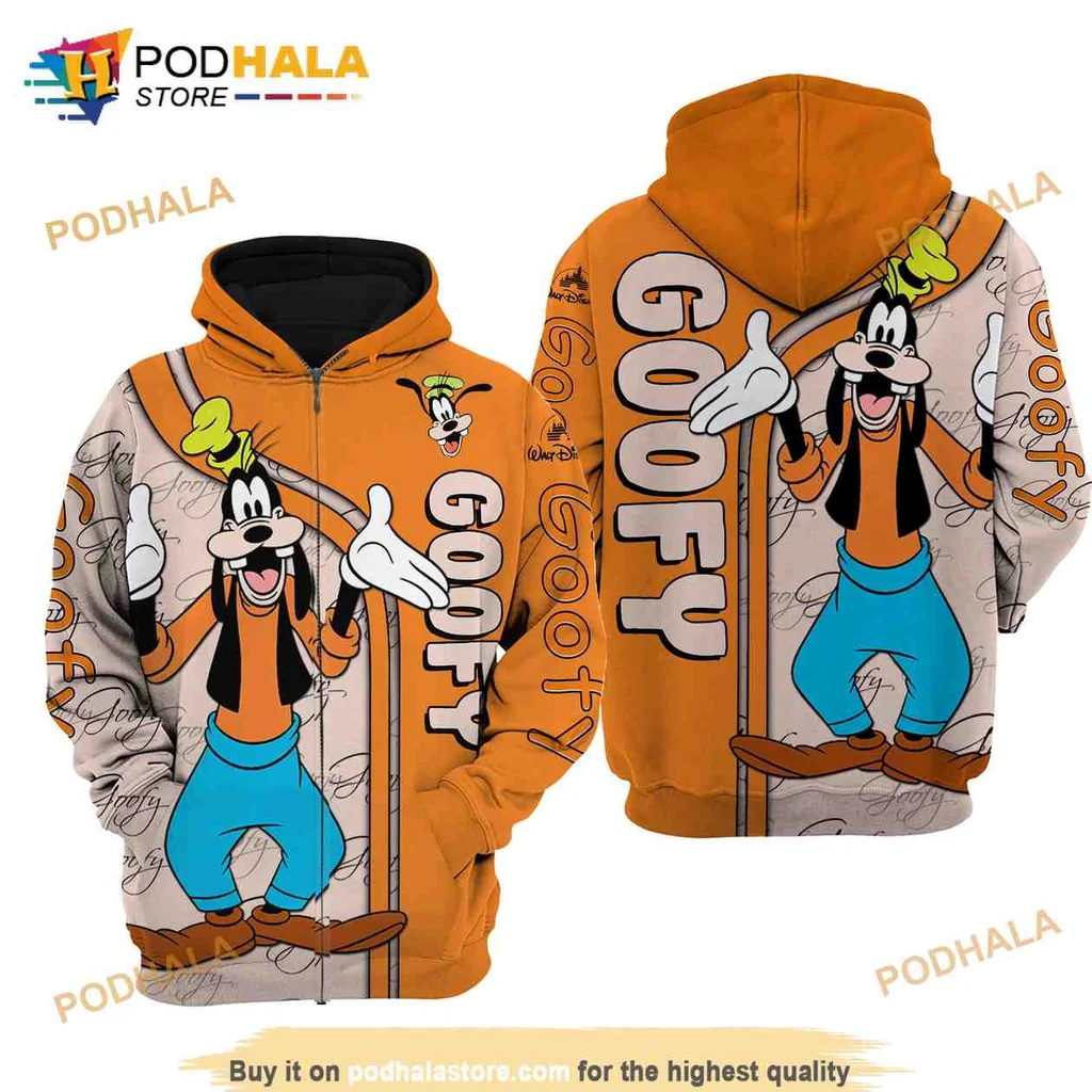 Playful Goofy Cartoon 3d Hoodie With Vibrant Orange Background Design