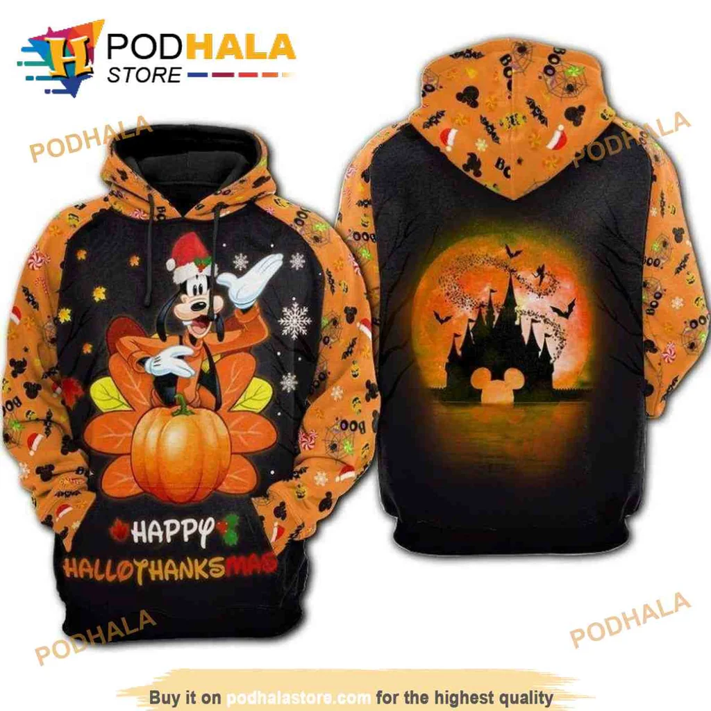 Playful Goofy Pumpkin 3d Hoodie With Happy Hallothanksmas Design