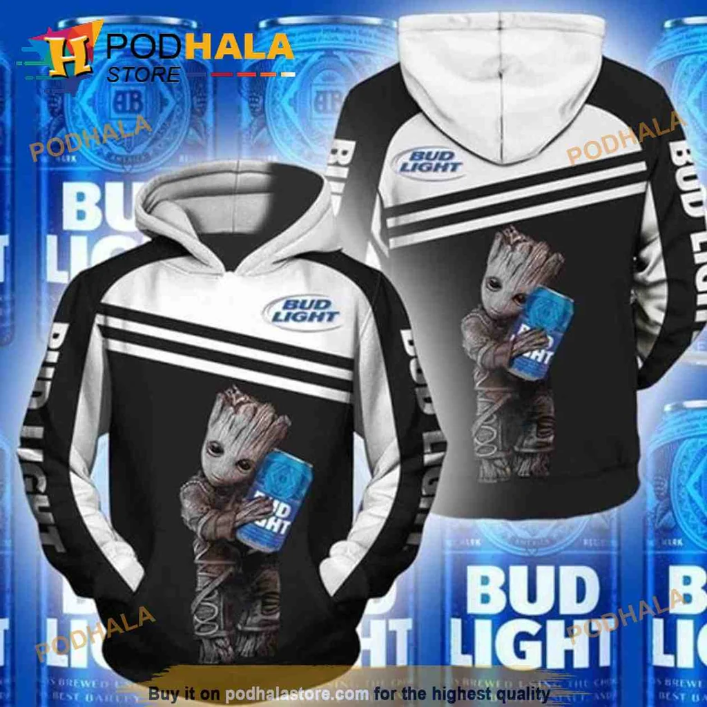 Playful Groot Bud Light 3d Hoodie Featuring Cartoon Character And Bold Design