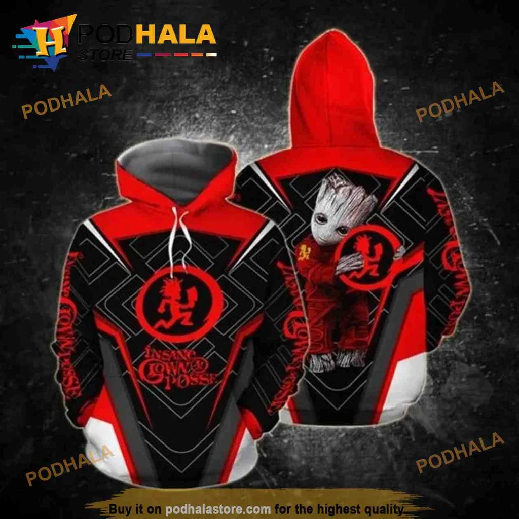 Playful Groot Insane Clown Posse 3d Hoodie Featuring Bold Red And Black Design