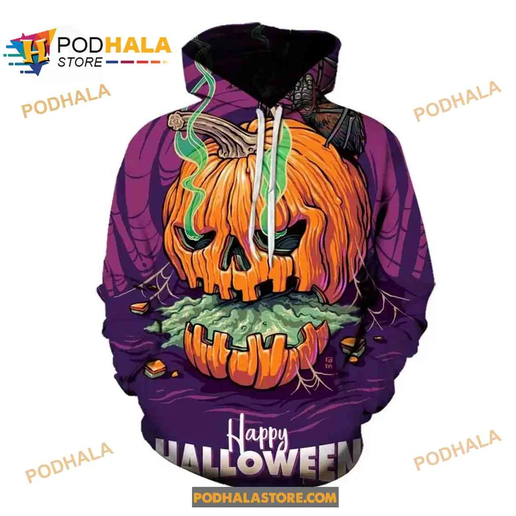 Playful Halloween Pumpkin 3d Hoodie With Spooky Dripping Design